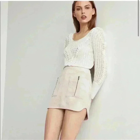 BCBMAXAZRIA Faux Suede Barely Pink Mini Skirt SZ Small Original $178 - Picture 3 of 10